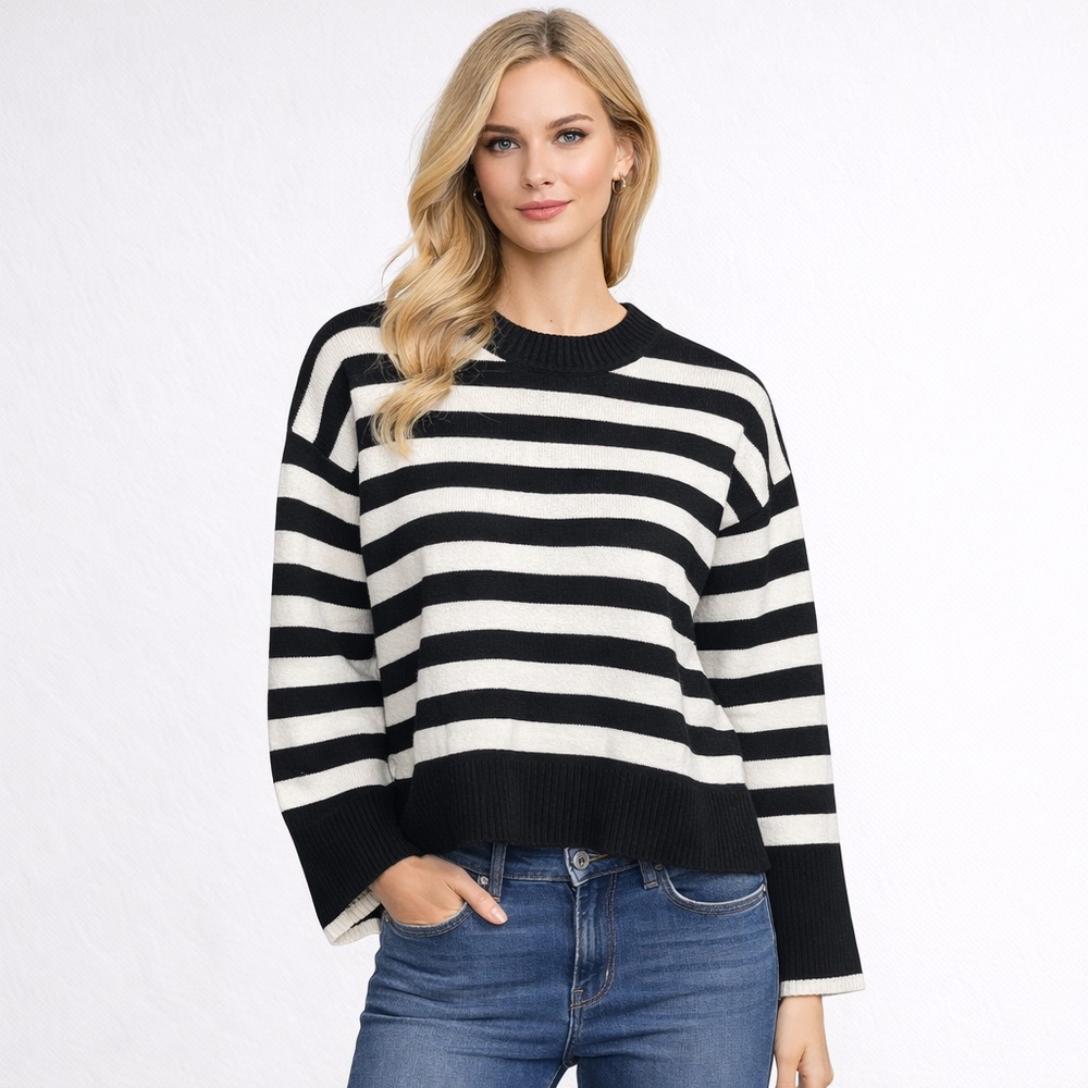 ZARA Black & White Striped Knit Sweater | Crewneck | Size S